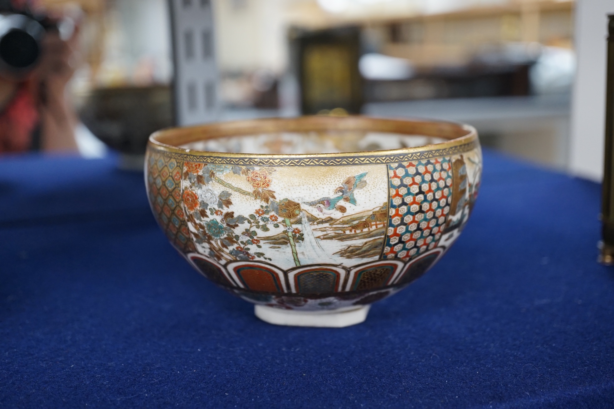 A Satsuma pottery bowl, Meiji period, 13cm diameter. Condition - cracked and chipped